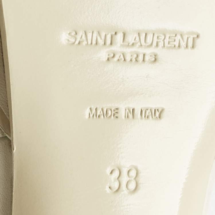 Pre Owned Saint Laurent Paris White Leather Platform Sandals Size 38