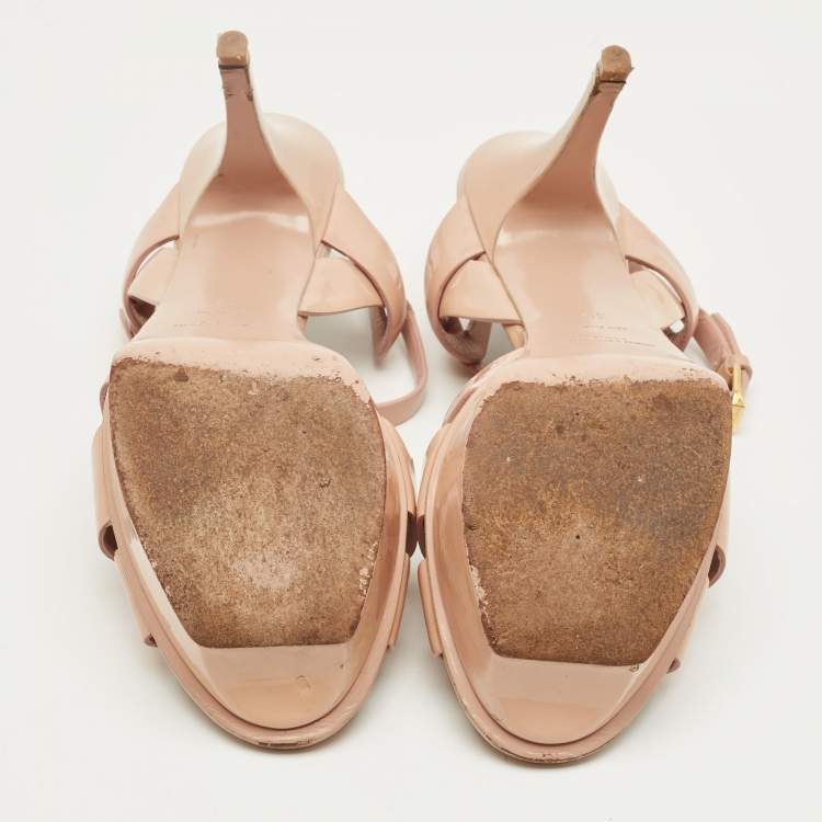 Pre Owned Saint Laurent Beige Patent Leather Tribute Platform Sandals Size 39