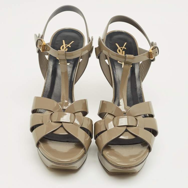 Pre Owned Saint Laurent Grey Patent Leather Tribute Platform Sandals Size 39