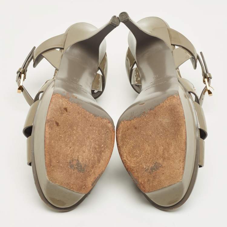 Pre Owned Saint Laurent Grey Patent Leather Tribute Platform Sandals Size 39