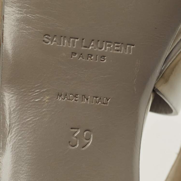 Pre Owned Saint Laurent Grey Patent Leather Tribute Platform Sandals Size 39