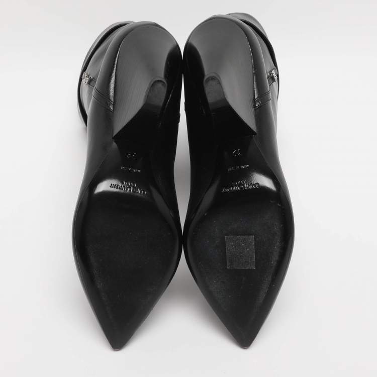 Pre Owned Saint Laurent Paris Black Leather Mid Calf Boots Size 39