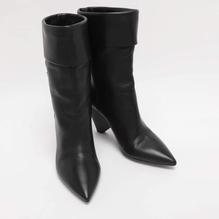 Pre Owned Saint Laurent Paris Black Leather Mid Calf Boots Size 39