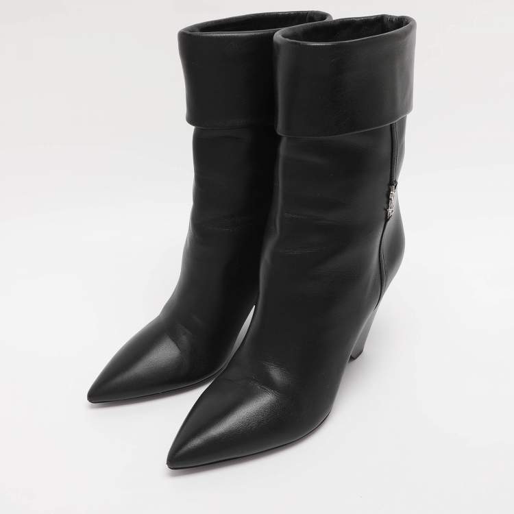 Pre Owned Saint Laurent Paris Black Leather Mid Calf Boots Size 39