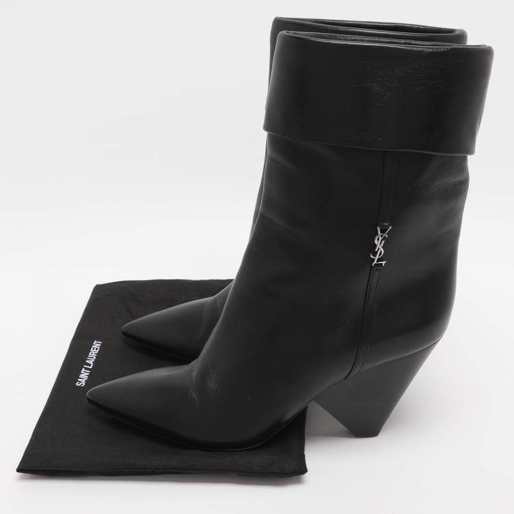 Pre Owned Saint Laurent Paris Black Leather Mid Calf Boots Size 39