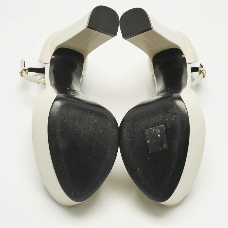 Pre Owned Saint Laurent Cream Leather Jodie Ankle Strap Sandals Size 38.5