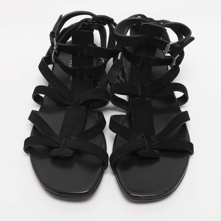 Pre Owned Saint Laurent Paris Black Suede Gladiator Sandals Size 38