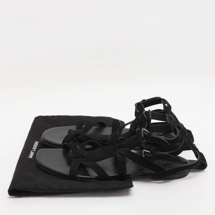 Pre Owned Saint Laurent Paris Black Suede Gladiator Sandals Size 38