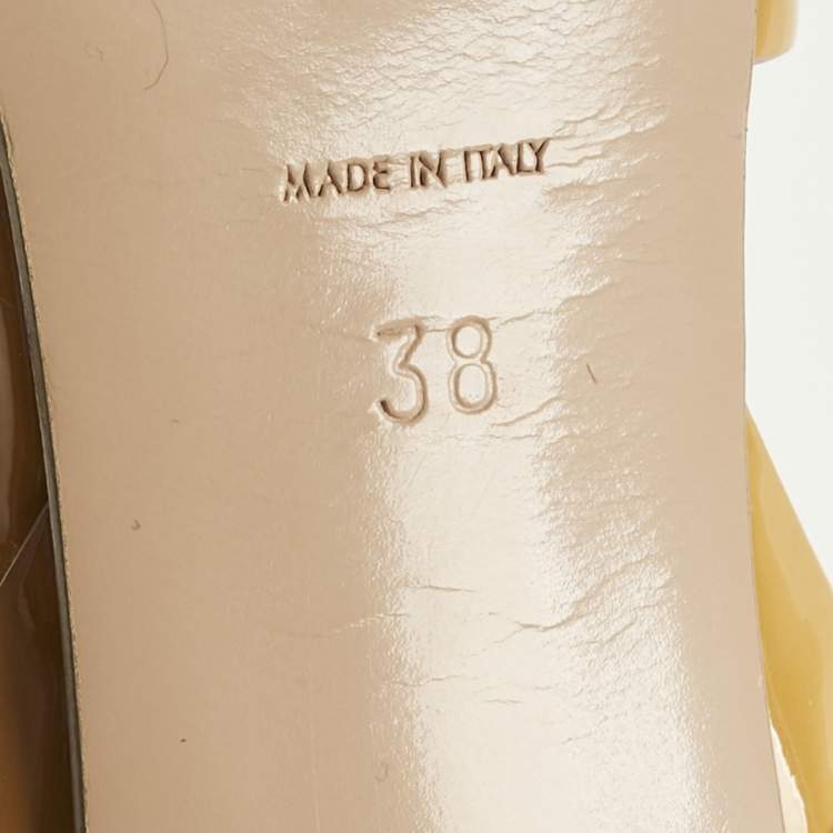 Pre Owned Saint Laurent Yellow Patent Leather Tribute Ankle Strap Sandals Size 38