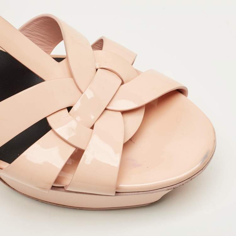 Pre Owned Saint Laurent Beige Patent Leather Tribute Platform Sandals Size 39.5