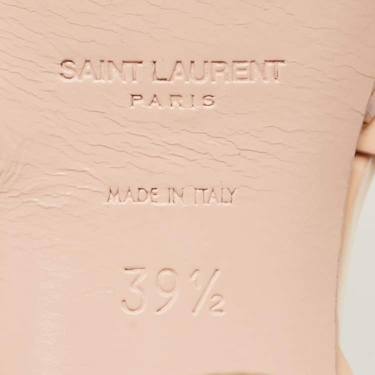 Pre Owned Saint Laurent Beige Patent Leather Tribute Platform Sandals Size 39.5