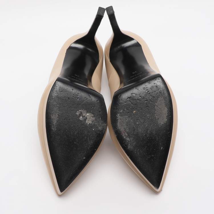 Pre Owned Saint Laurent Beige Leather Janis Pointed Toe Platform Pumps Size 38