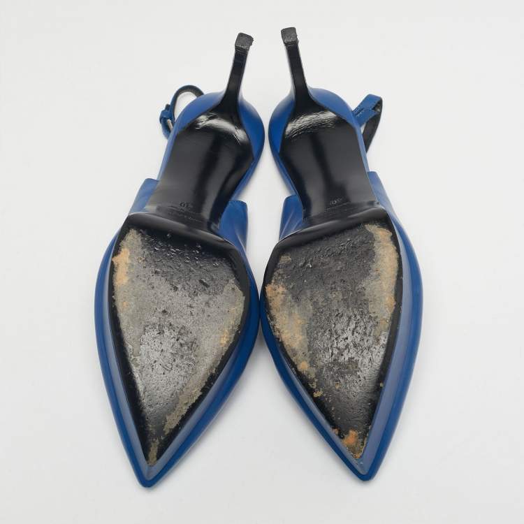 Pre Owned Saint Laurent Blue Leather Platform Slingback Pumps Size 40