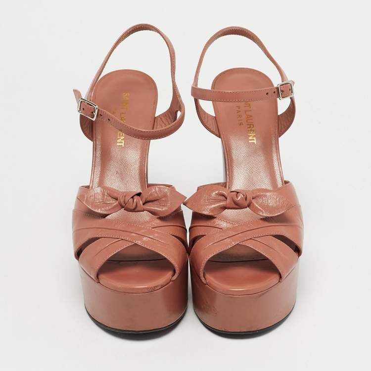 Pre Owned Saint Laurent Beige Leather Candy Ankle Strap Sandals Size 37