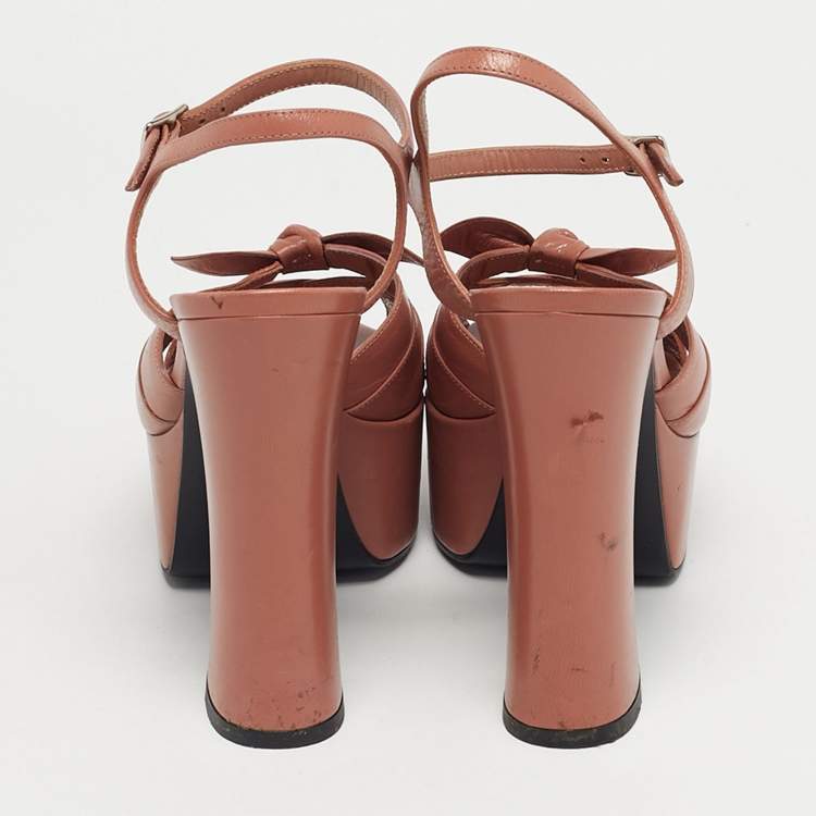 Pre Owned Saint Laurent Beige Leather Candy Ankle Strap Sandals Size 37