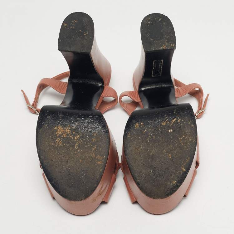 Pre Owned Saint Laurent Beige Leather Candy Ankle Strap Sandals Size 37