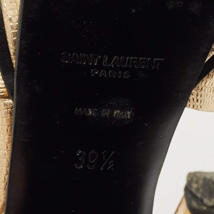 Pre Owned Saint Laurent Metallic Gold Lizard Embossed Leather Tribute Platform Sandals Size 39.5