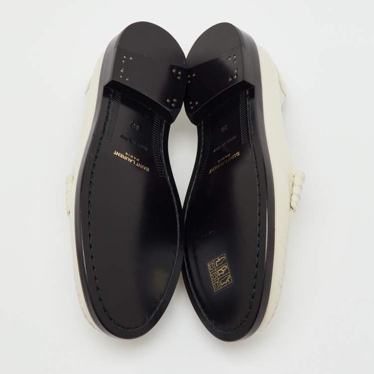 Pre Owned Saint Laurent White Leather Le Loafer Penny Loafers Size 36