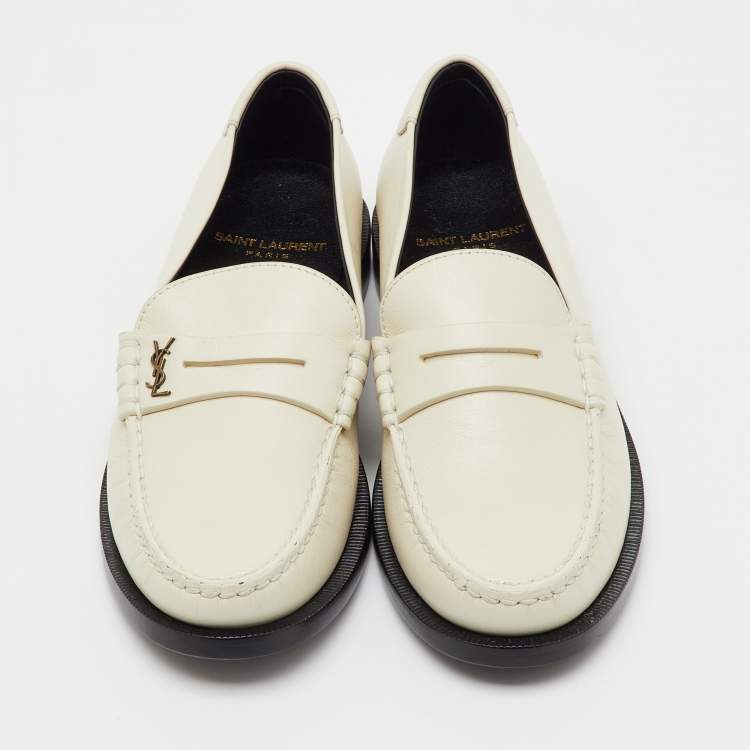 Pre Owned Saint Laurent White Leather Le Loafer Penny Loafers Size 36