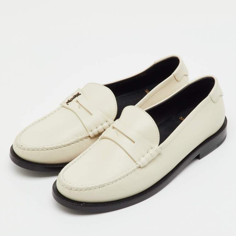 Pre Owned Saint Laurent White Leather Le Loafer Penny Loafers Size 36
