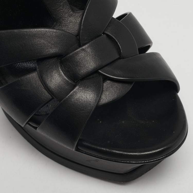 Pre Owned Saint Laurent Black Leather Platform Sandals Size 37.5