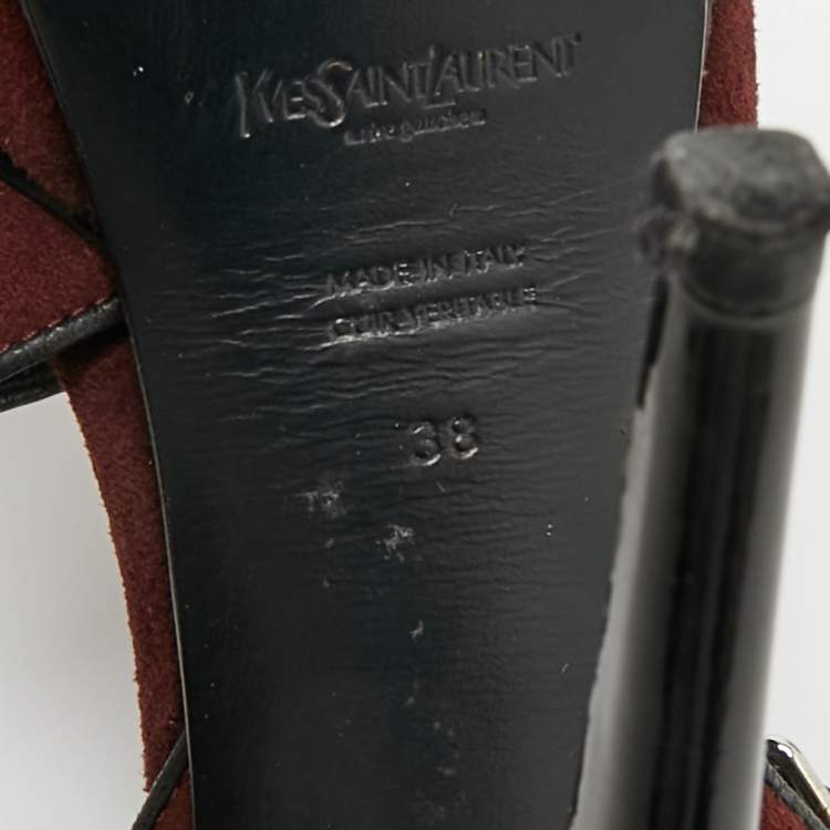 Pre Owned Saint Laurent Tribute Size 38 Burgundy Leather and Suede Platform Sandals