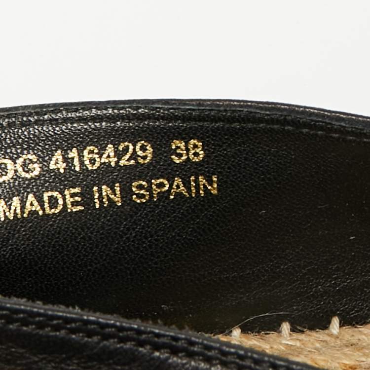 Pre Owned Saint Laurent Size 38 Black/White Leather Star Espadrille Loafers