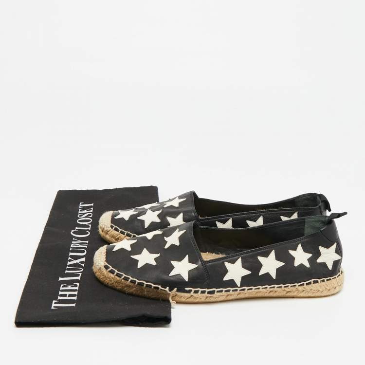 Pre Owned Saint Laurent Size 38 Black/White Leather Star Espadrille Loafers