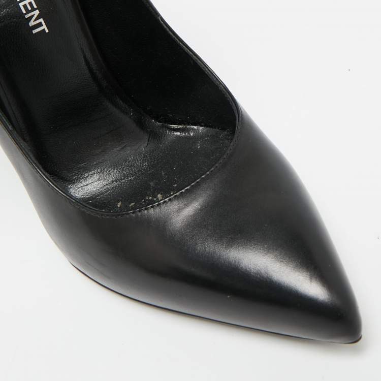 Pre Owned Saint Laurent Size 35.5 Black Leather  Escarpin Ankle Cuff Pumps