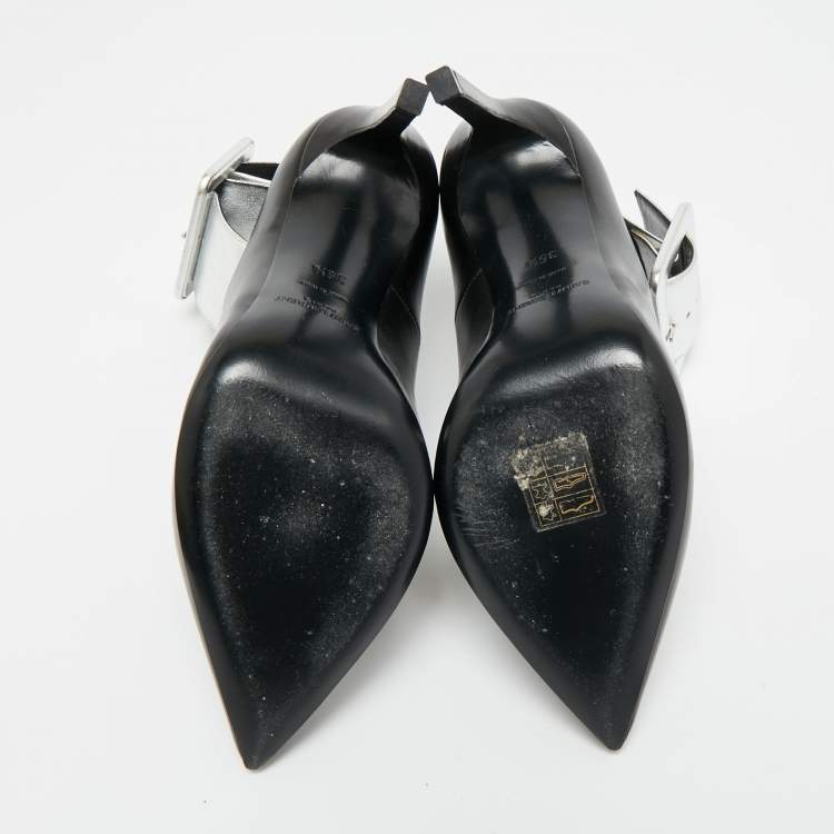 Pre Owned Saint Laurent Size 35.5 Black Leather  Escarpin Ankle Cuff Pumps