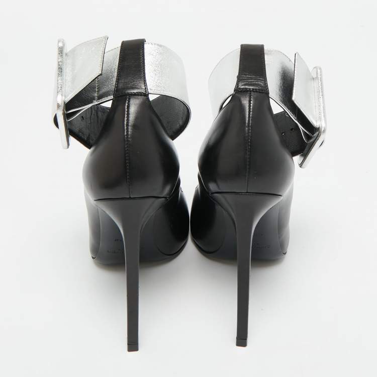 Pre Owned Saint Laurent Size 35.5 Black Leather  Escarpin Ankle Cuff Pumps