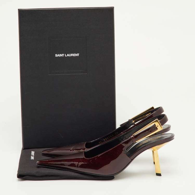 Pre Owned Saint Laurent Lee Size 38 Marron Patent Leather Slingback Pumps