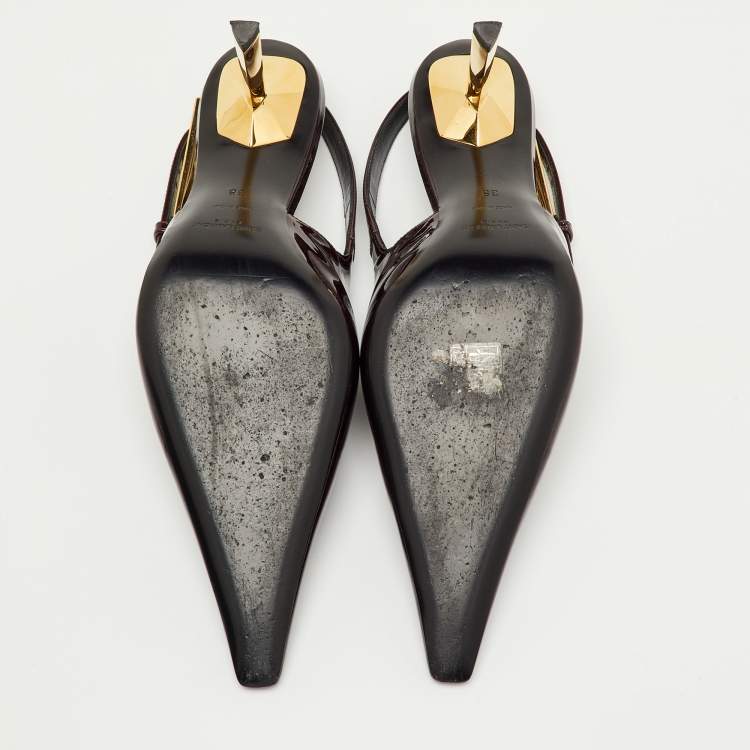 Pre Owned Saint Laurent Lee Size 38 Marron Patent Leather Slingback Pumps