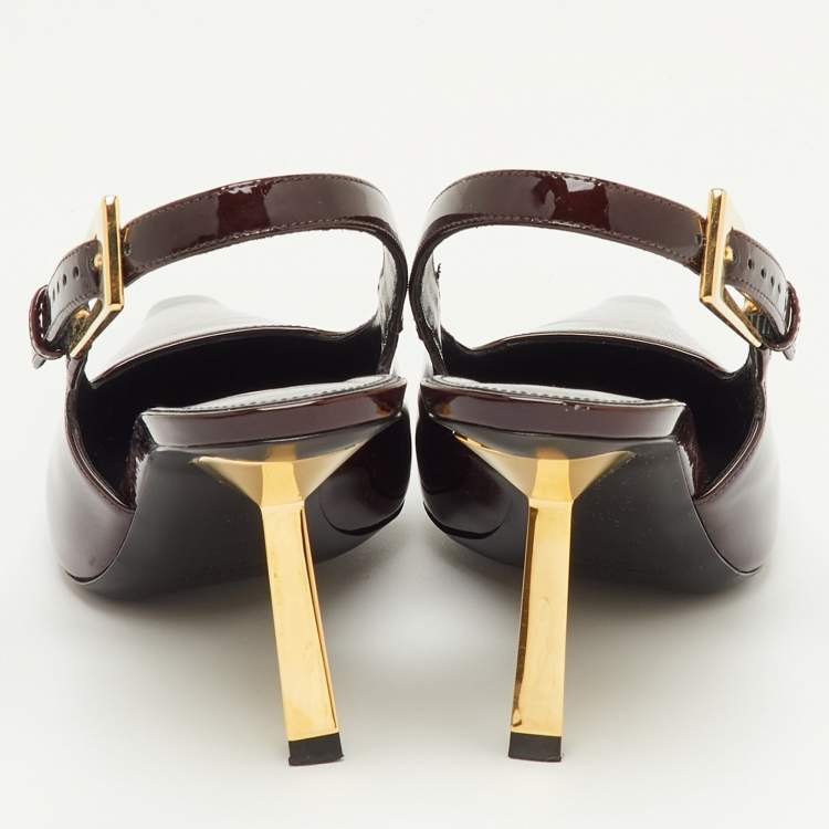 Pre Owned Saint Laurent Lee Size 38 Marron Patent Leather Slingback Pumps