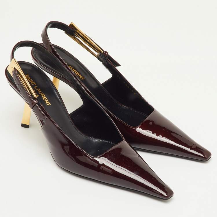 Pre Owned Saint Laurent Lee Size 38 Marron Patent Leather Slingback Pumps