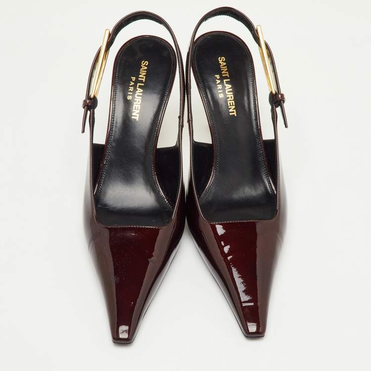 Pre Owned Saint Laurent Lee Size 38 Marron Patent Leather Slingback Pumps