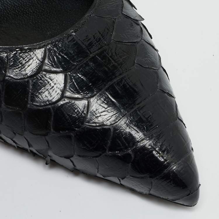 Pre Owned Saint Laurent Escarpin Size 39.5 Black Python and Suede Ankle Cuff Pumps