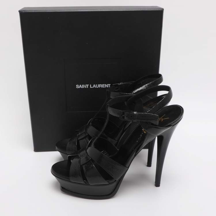 Pre Owned Saint Laurent Paris Tribute Size 40 Black Patent Leather Platform Sandals