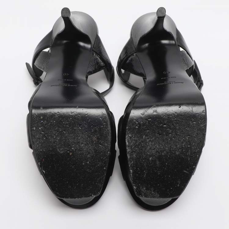 Pre Owned Saint Laurent Paris Tribute Size 40 Black Patent Leather Platform Sandals
