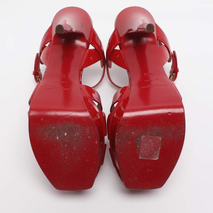 مملوكة مسبقًا Saint Laurent Paris Tribute Size 38.5 Red Patent Leather Platform Sandals