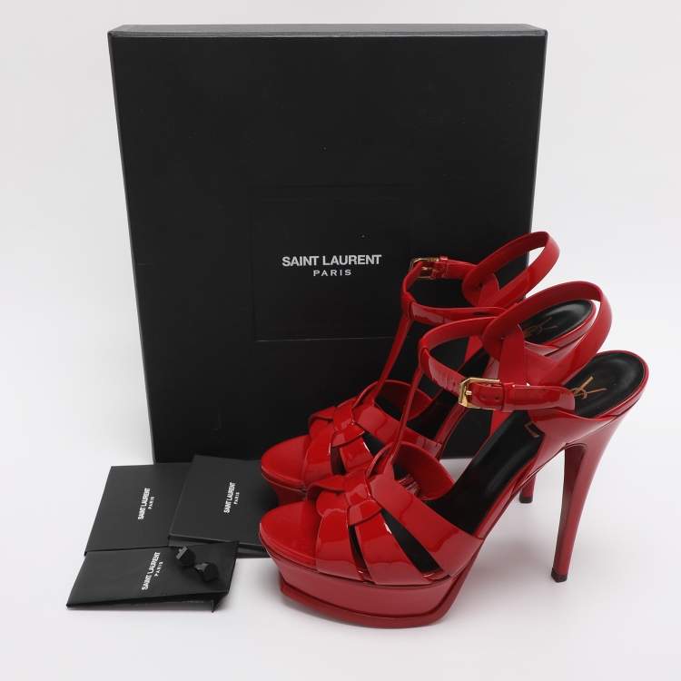 مملوكة مسبقًا Saint Laurent Paris Tribute Size 38.5 Red Patent Leather Platform Sandals