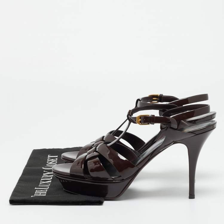 Pre Owned Saint Laurent Size 42 Burgundy Patent Leather Platform Sandals