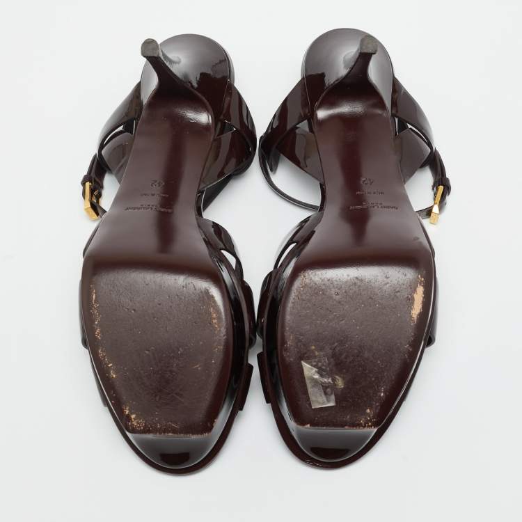 Pre Owned Saint Laurent Size 42 Burgundy Patent Leather Platform Sandals