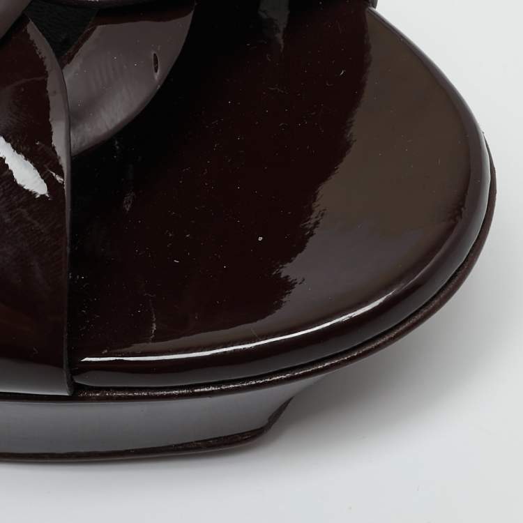 Pre Owned Saint Laurent Size 42 Burgundy Patent Leather Platform Sandals