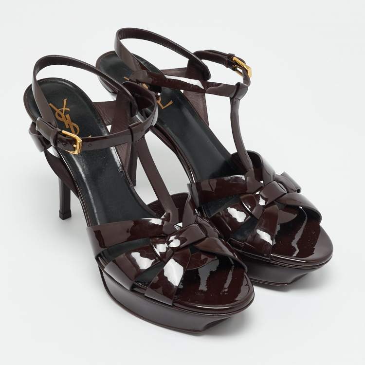 Pre Owned Saint Laurent Size 42 Burgundy Patent Leather Platform Sandals