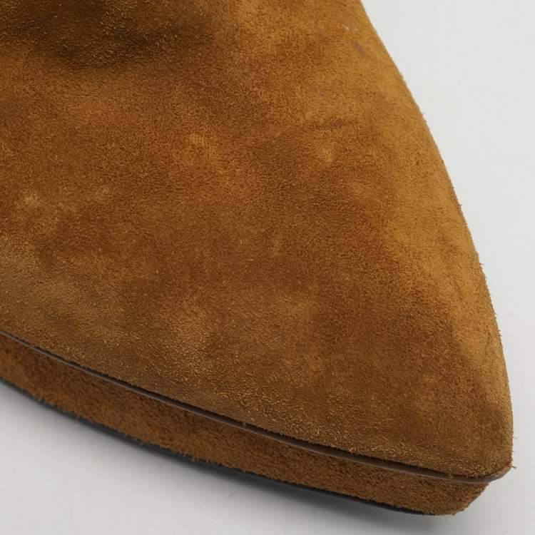 Pre Owned Saint Laurent Size 38 Brown Suede western fringe Platform Ankle Length Boots
