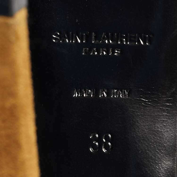 Pre Owned Saint Laurent Size 38 Brown Suede western fringe Platform Ankle Length Boots