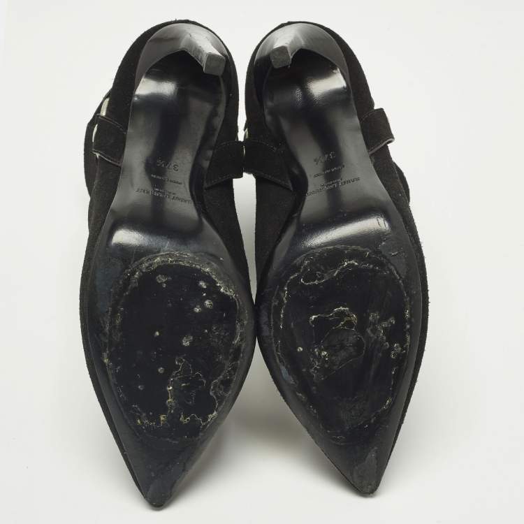 Pre Owned Saint Laurent Harness Chain Size 37.5 Black Suede Ankle Length Boots