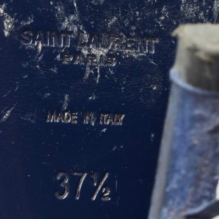 Pre Owned Saint Laurent Paris Tribute Size 37.5 Blue Leather Ankle Strap Sandals