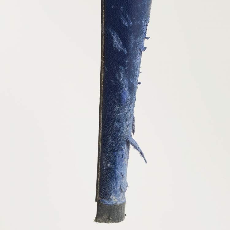 Pre Owned Saint Laurent Paris Tribute Size 37.5 Blue Leather Ankle Strap Sandals